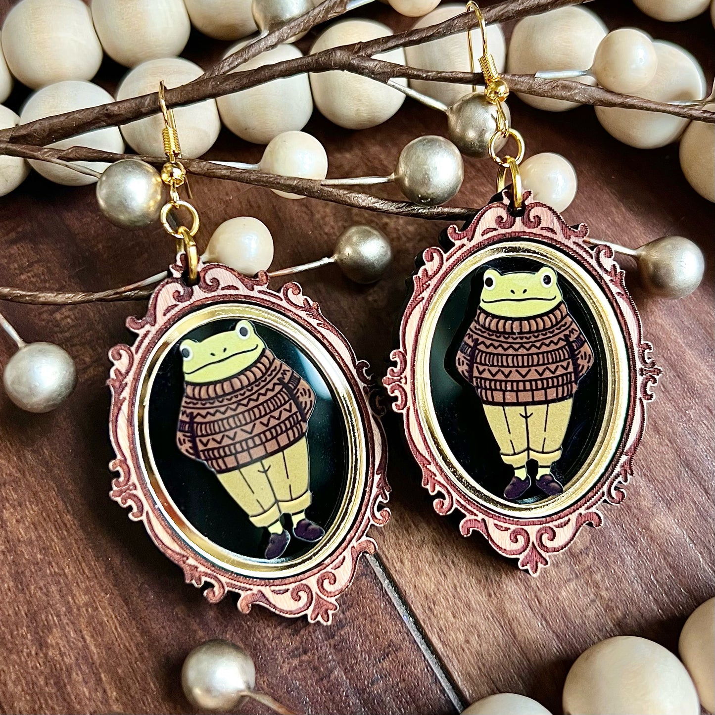 Framed Frog Dangles