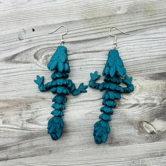 NOV CLEARANCE 3D Printed Dragon Earrings (Blue Glitter)