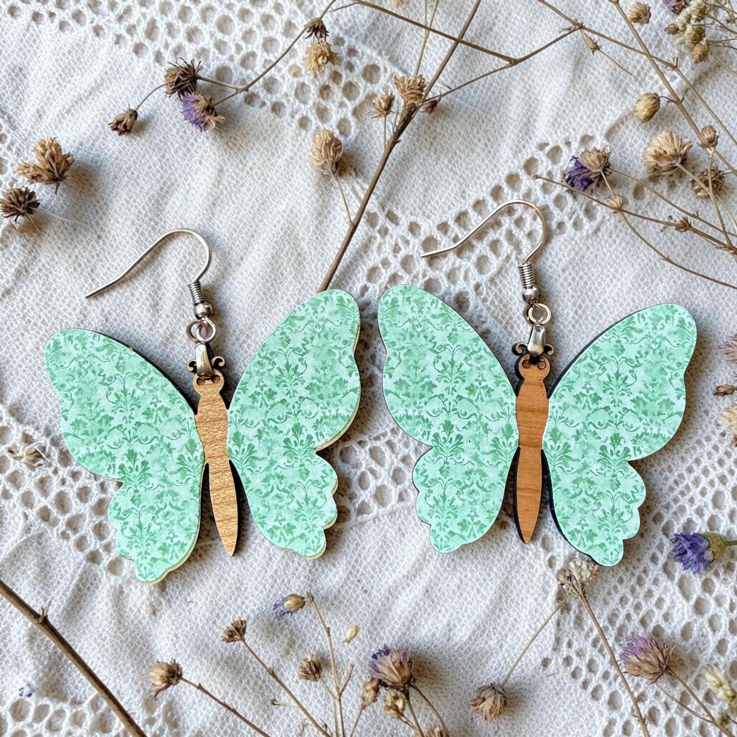 Floral Butterfly Wood Dangle (4 Patterns Available)