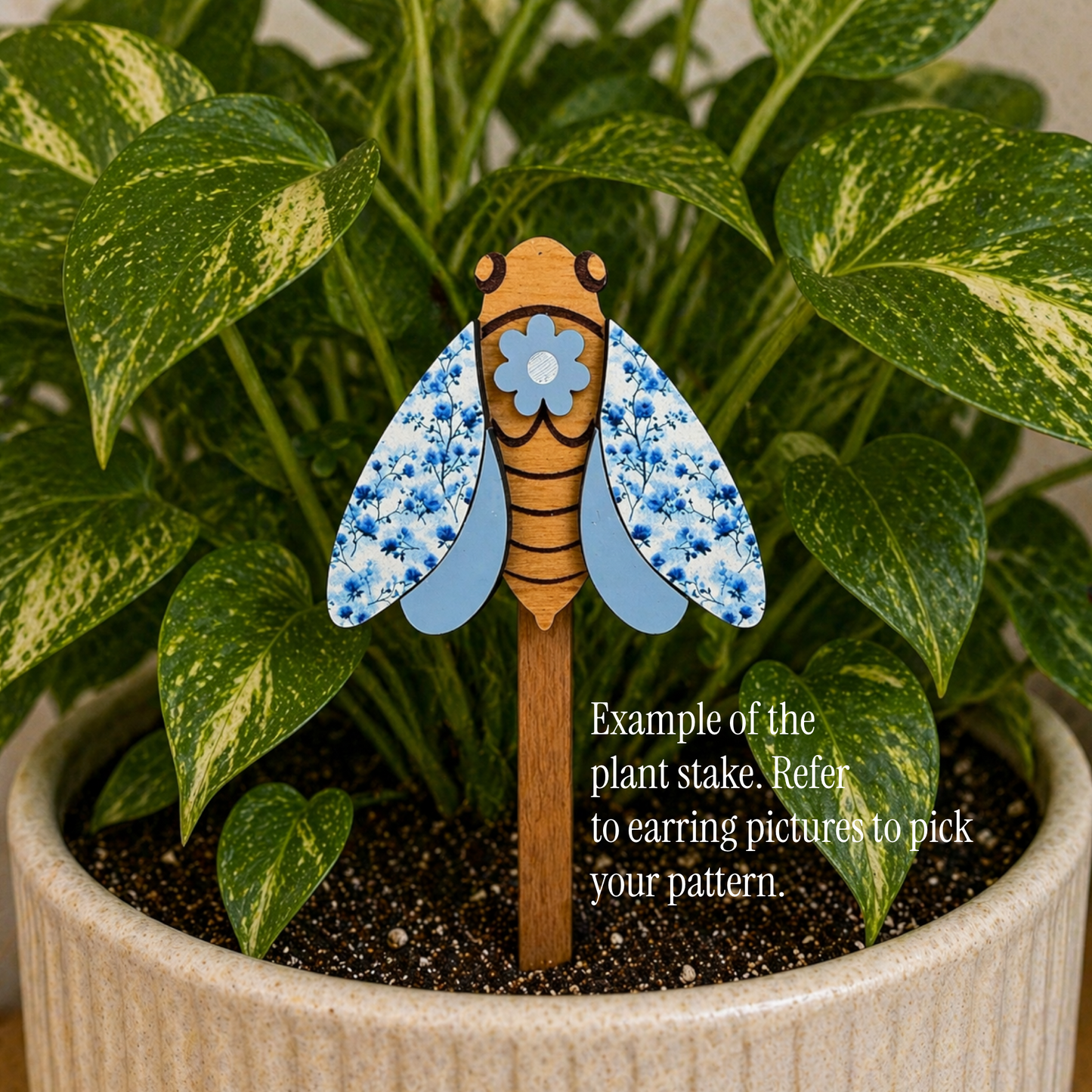 Floral Cicada Wood Dangle (4 Patterns Available)