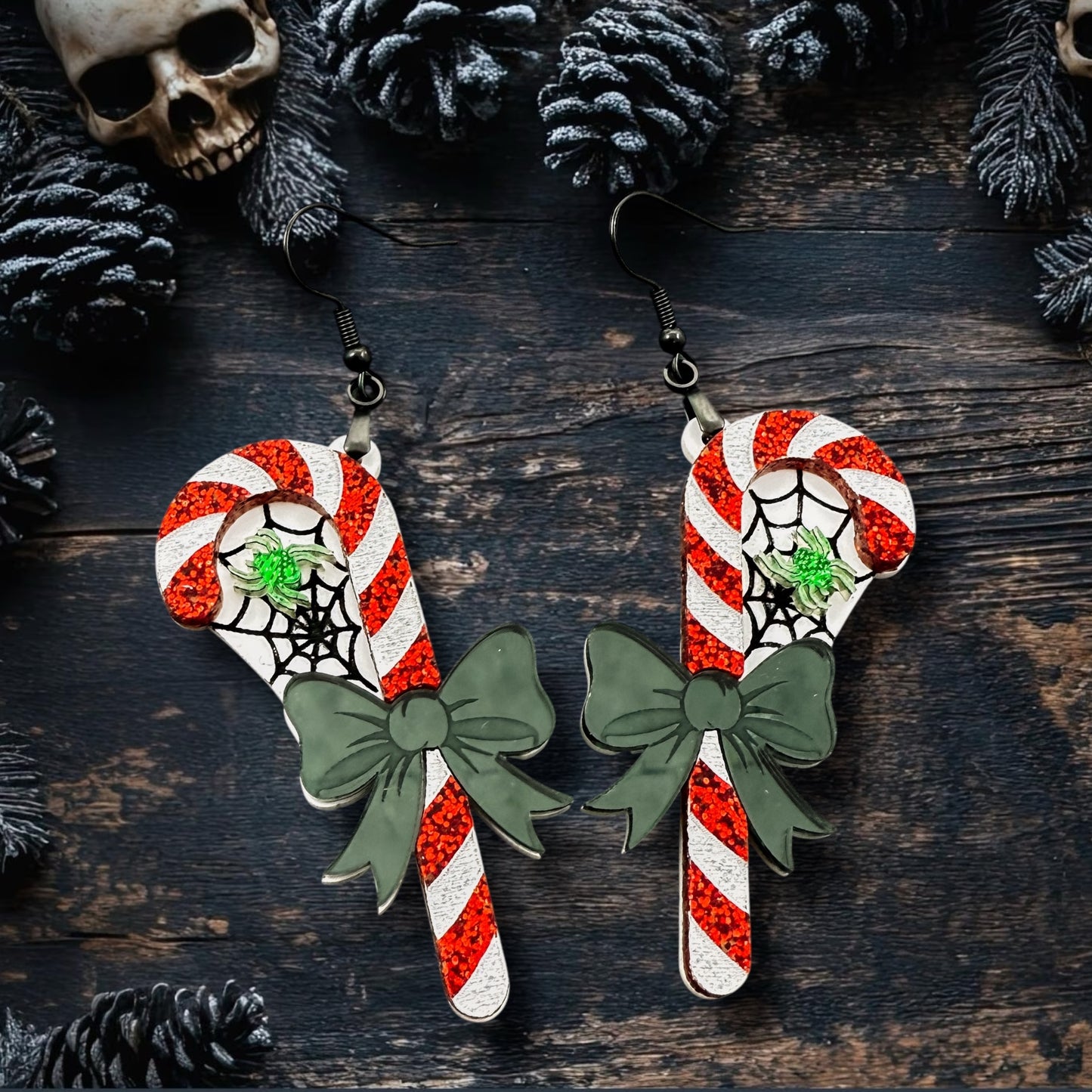Candy Cane Spider Dangles