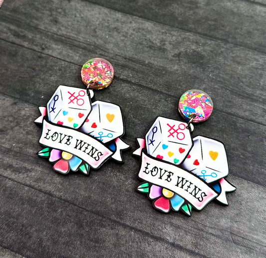 NOV CLEARANCE Love Wins Dice Dangles