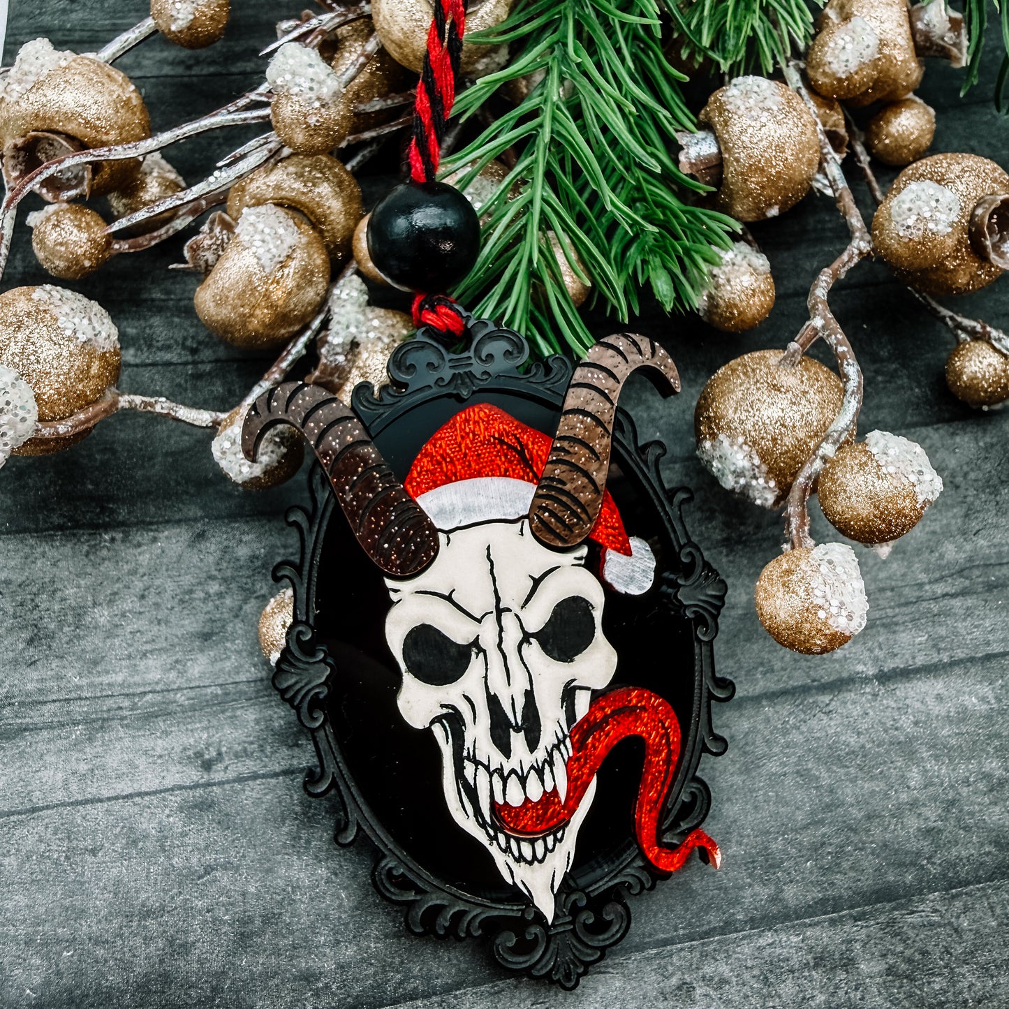 Framed Krampus Skull Dangles