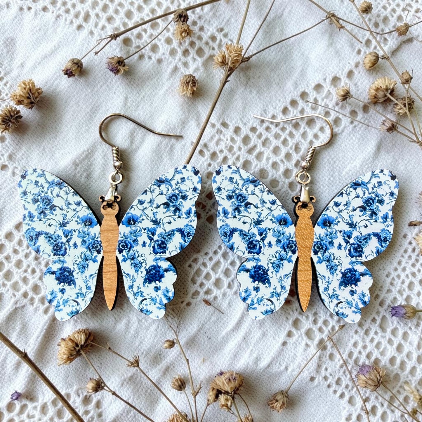 Floral Butterfly Wood Dangle (4 Patterns Available)