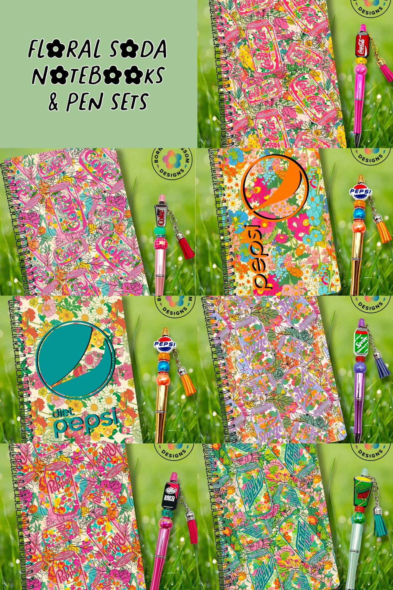 Floral Soda Notebook & Pen Set (7 Designs Available!)