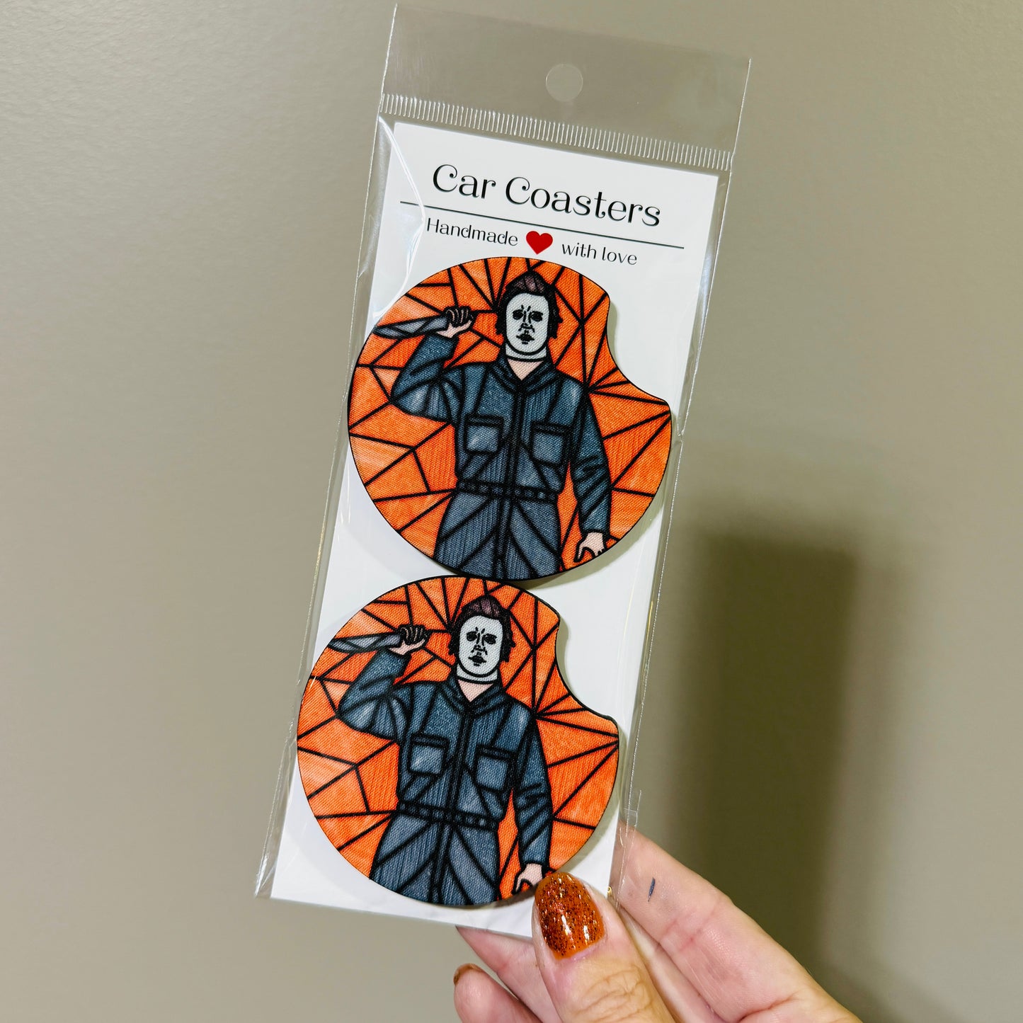 Stained Glass Michael Myers Car Coaster Set