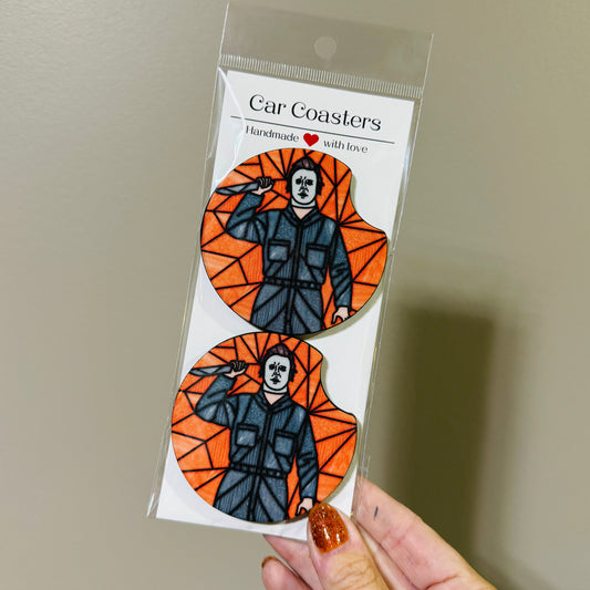 Stained Glass Michael Myers Car Coaster Set
