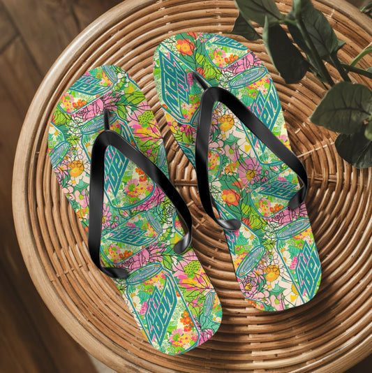 Floral Mountain Dew Flip Flops
