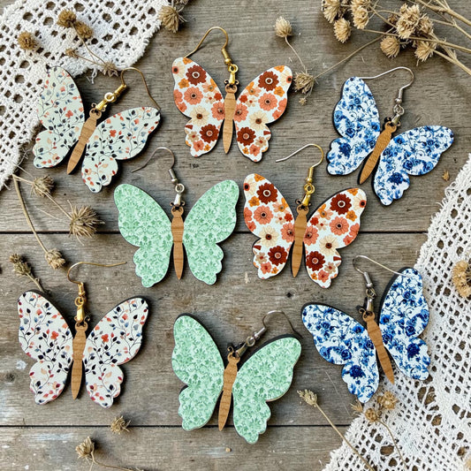Floral Butterfly Wood Dangle (4 Patterns Available)