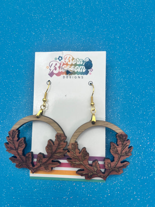 MAY CLEARANCE Wood leaf circle Dangles