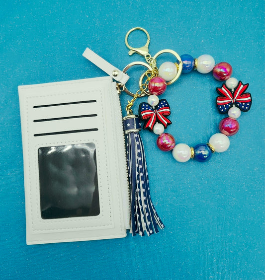 4th of July Keychain Wristlet with Wallet Bracelet