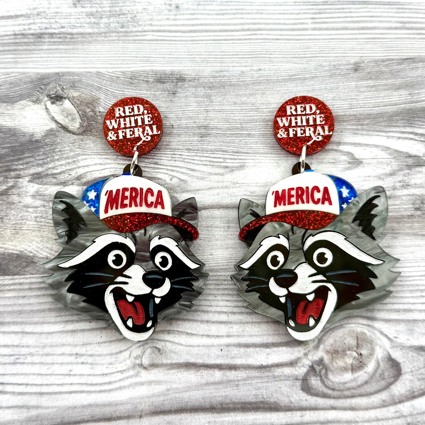 Patriotic Raccoon Dangles