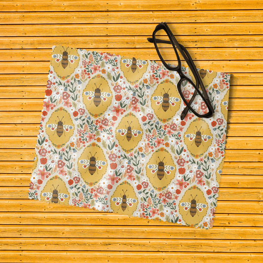 Floral Bee Eyeglass Cleaning Cloth