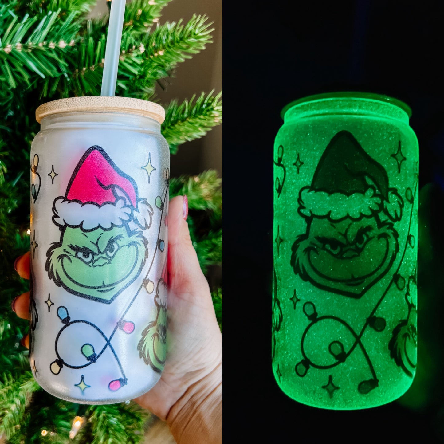 Glow in the Dark Grinch Libby Glass Tumbler