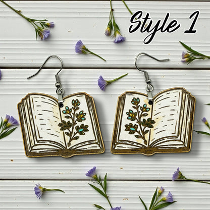 Hand-painted Book Wood Dangles