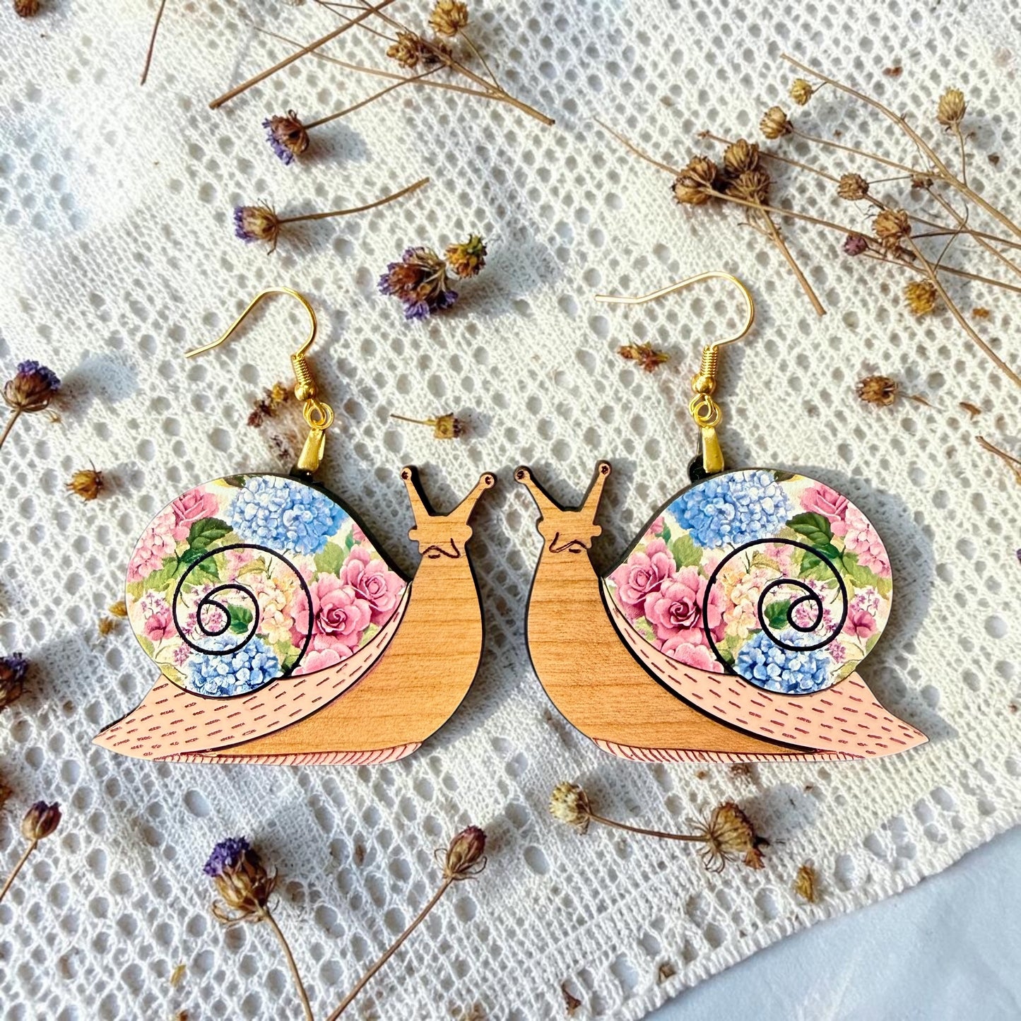 Floral Snail Wood Dangle (4 Patterns Available)