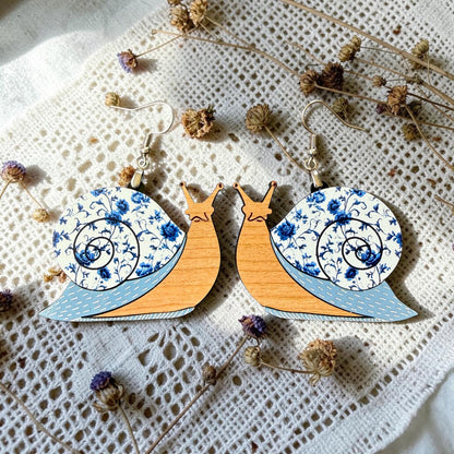 Floral Snail Wood Dangle (4 Patterns Available)