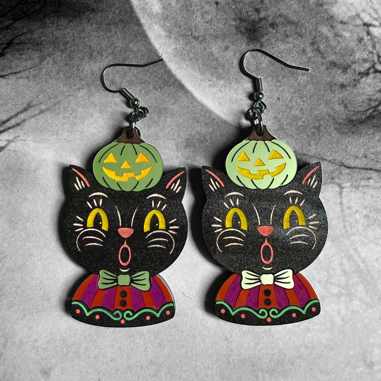 Folk Art Black Cat Dangles