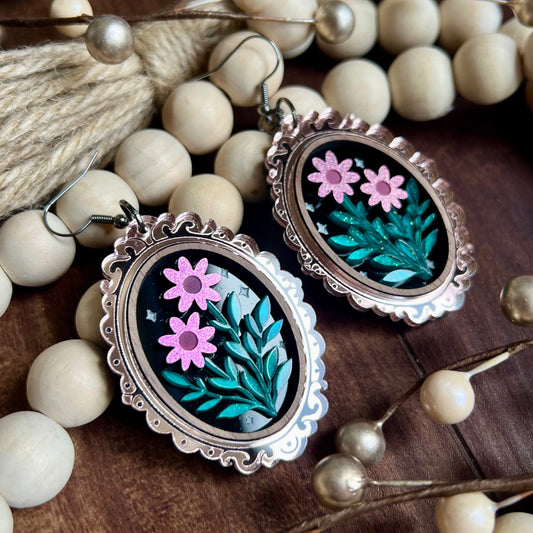 Rose Gold Framed Floral Dangles