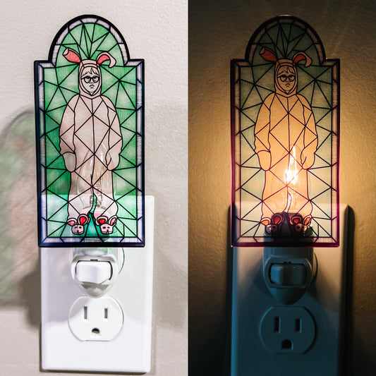 NOV CLEARANCE Holiday Movie Stained Glass Nightlight Ralphie Pink Bunny