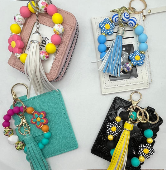 Floral Soda Keychain Wristlet with Wallet Bracelet