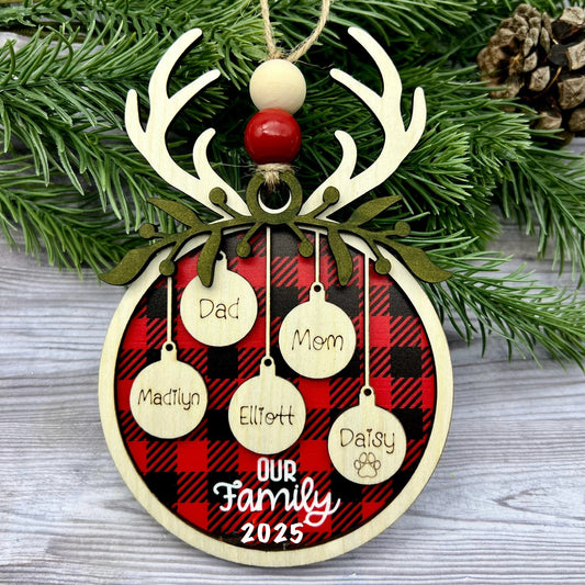 2025 Deer Antler Personalized Family Christmas Ornament