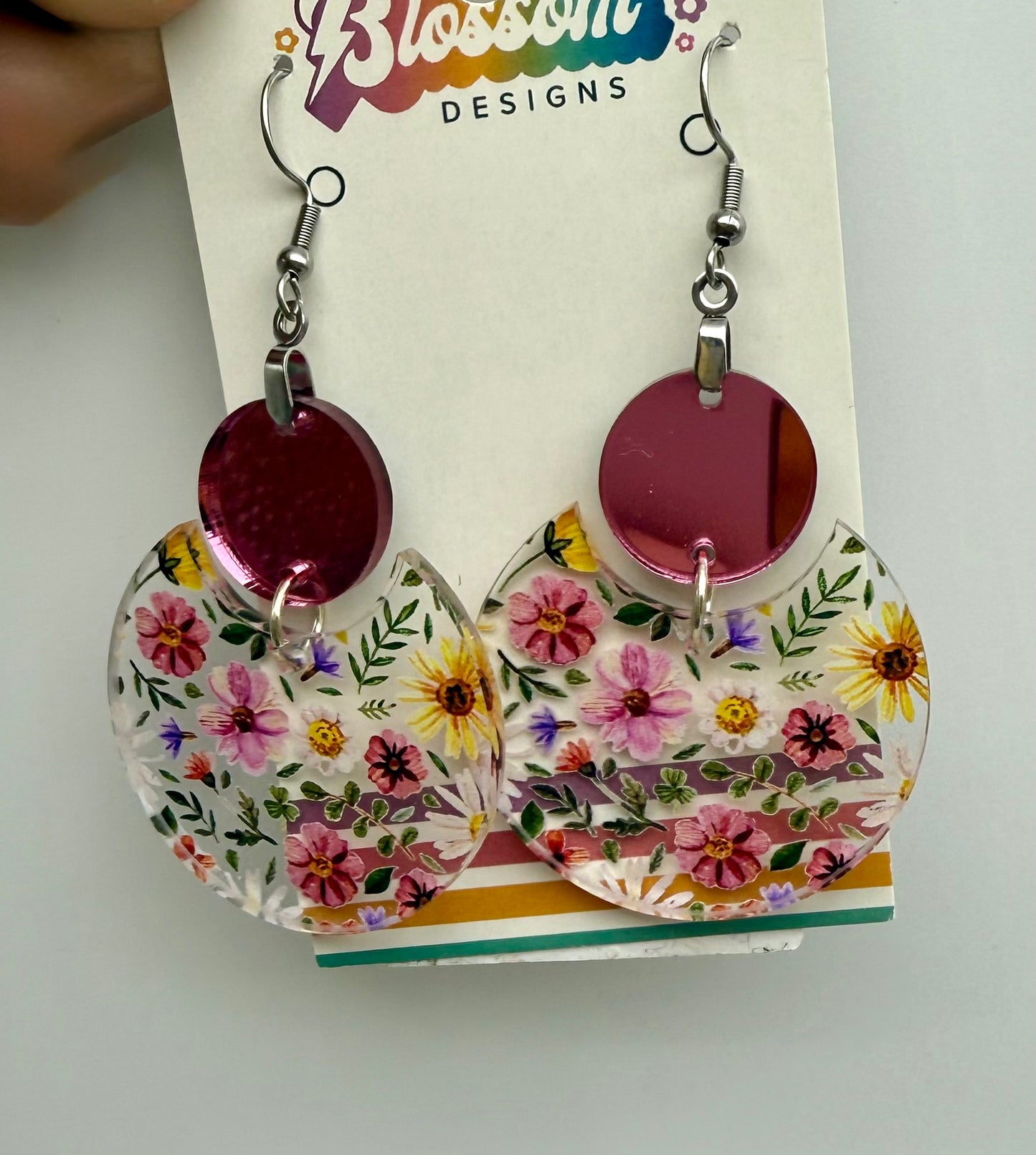 NOV CLEARANCE Pink Flower Circle Dangles