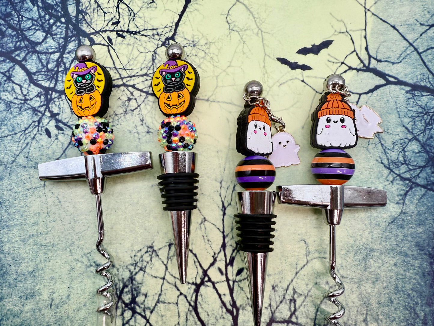 Vintage Halloween Beadable Keychains, Wine Stoppers. Wine Openers