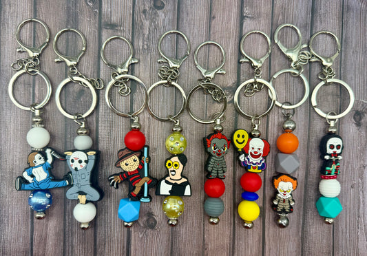 Spooky Circus Beaded Keychains Featuring Dancing and Clown Characters