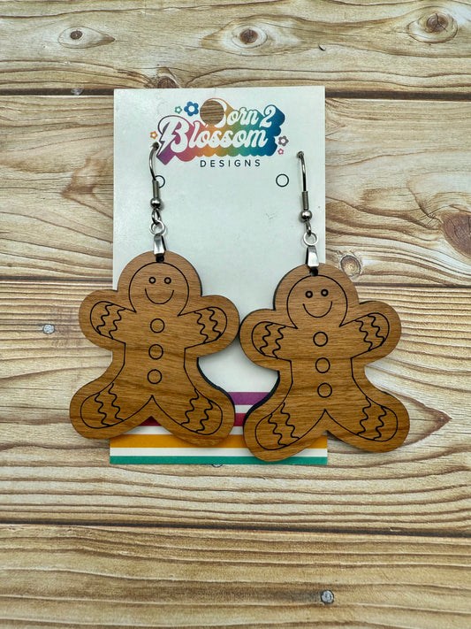 SEP CLEARANCE Gingerbread Boy Wood Earrings