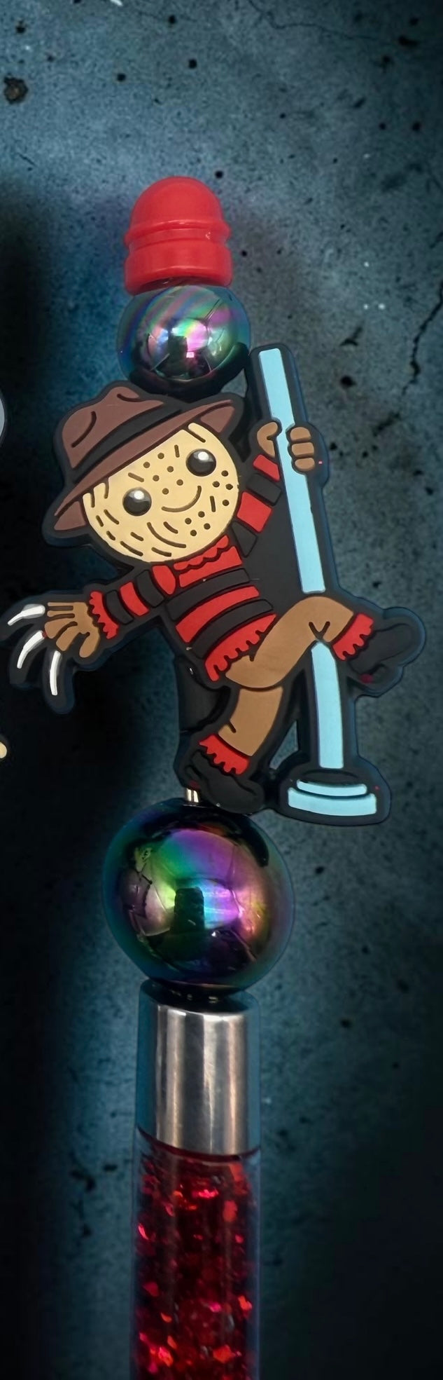 Spooky Circus Beaded Glitter Pens Featuring Dancing and Clown Characters