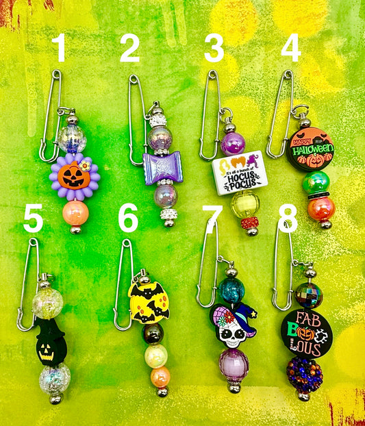 Fall / Halloween Beaded Safety Pin Brooches