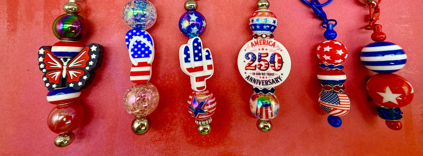 4th of July Beaded Keychains
