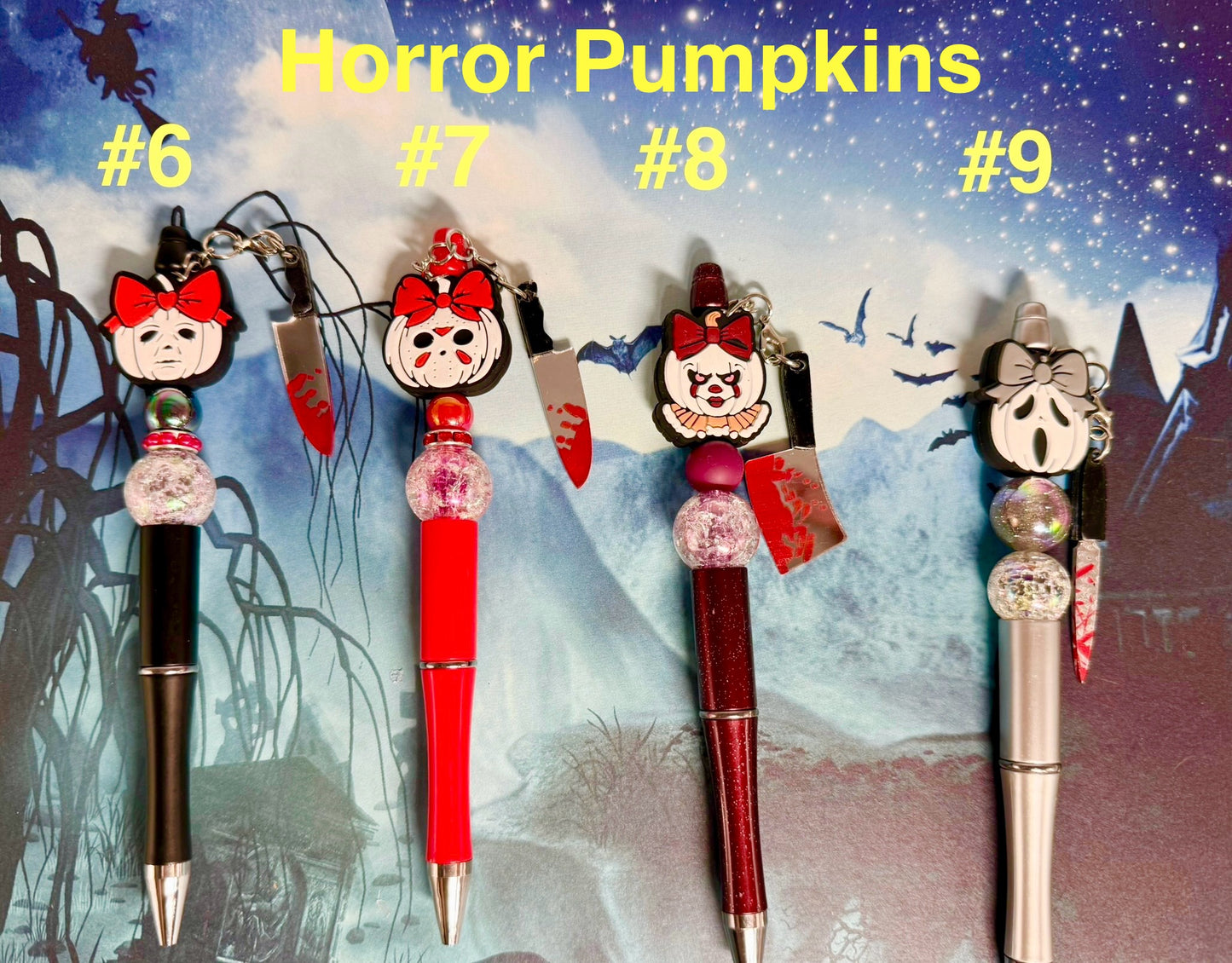 Horror Characters as Fall Kids and Halloween Pumpkin Head Pens  New Designs
