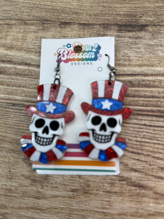 SEP CLEARANCE Patriotic Skull Dangles