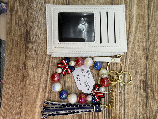 SEP CLEARANCE 4th of July Wristlet Wallet Keychain combo