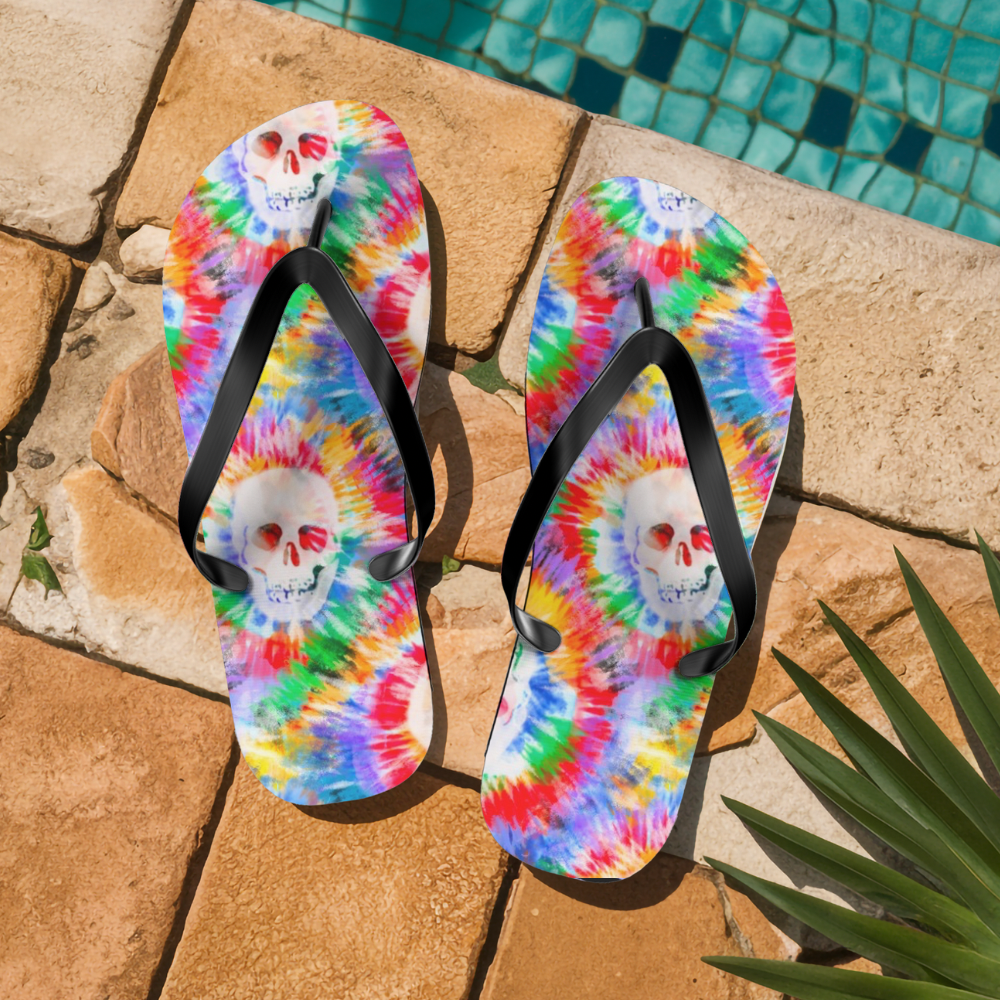 Tie Dye Skull Flip Flops