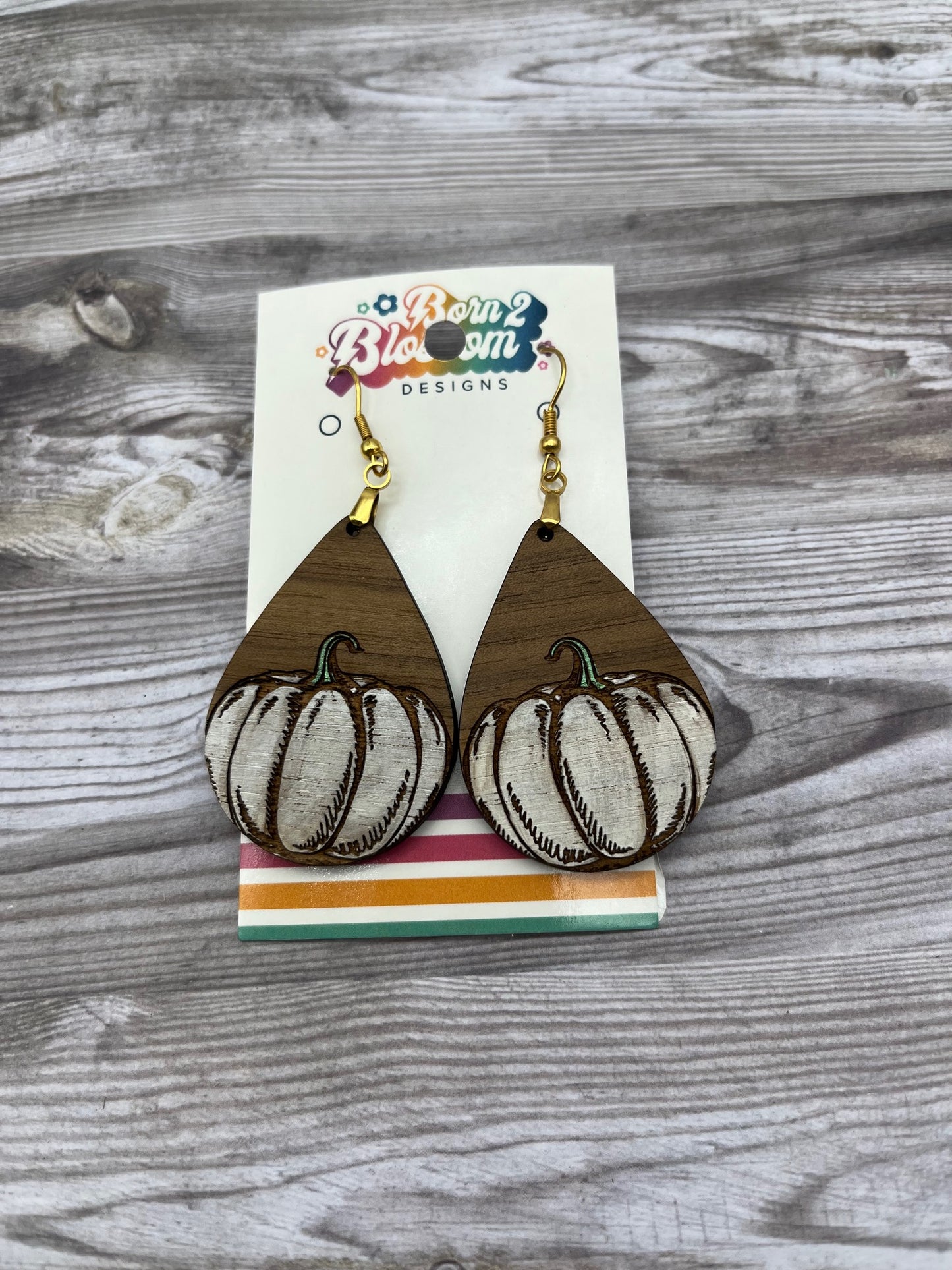 CLEARANCE Wood Pumpkin Teardrop Dangles