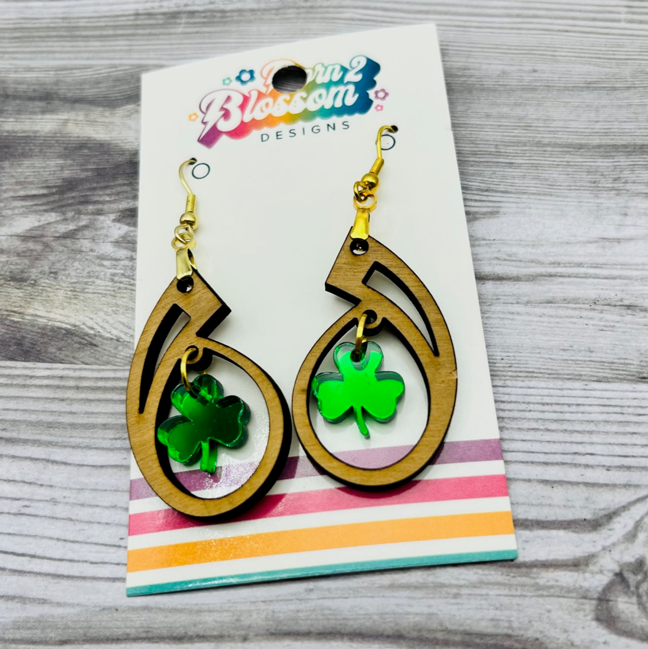 CLEARANCE Wood Framed Shamrock Dangles