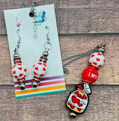 Valentines Beaded Necklace and Earring Sets