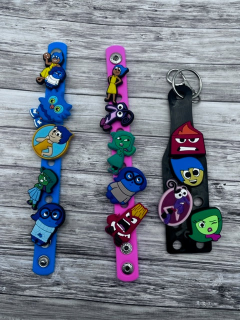 Inside Out Shoe Charm Bracelets and Keychains for Kids