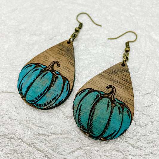 CLEARANCE Wood Pumpkin Teardrop Dangles