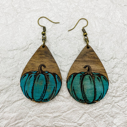 CLEARANCE Wood Pumpkin Teardrop Dangles