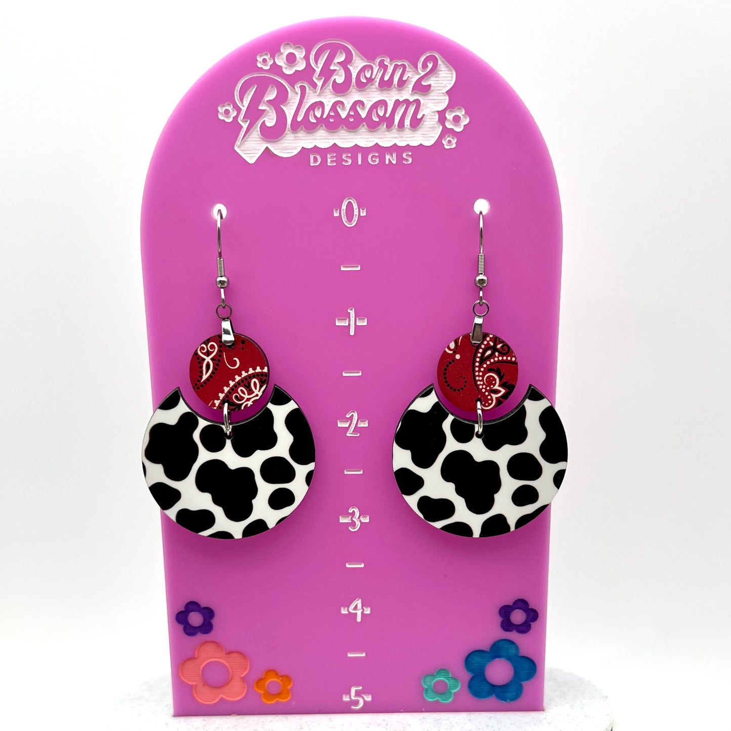 Cow Print Circle Dangles