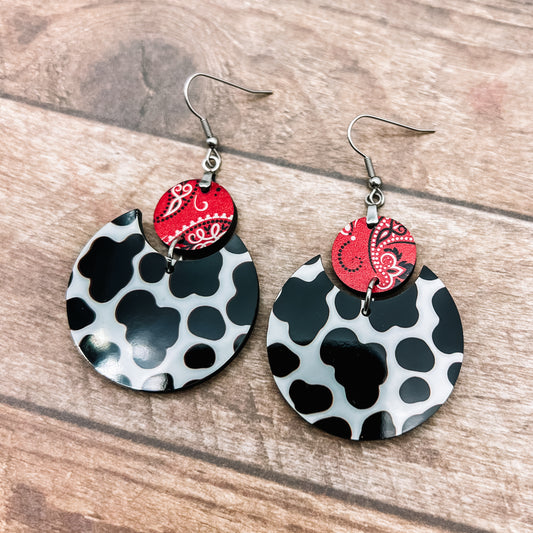 Cow Print Circle Dangles