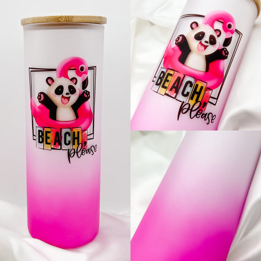 CLEARANCE Beach, Please Frosted Glass Tumbler w/bamboo