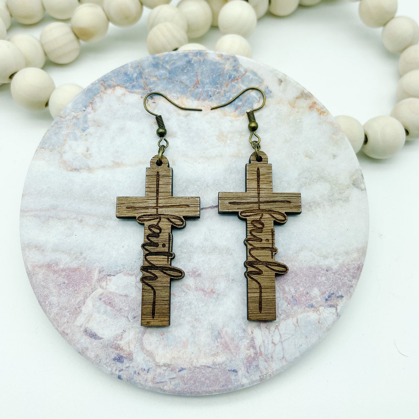 Wood Faith Cross Dangles