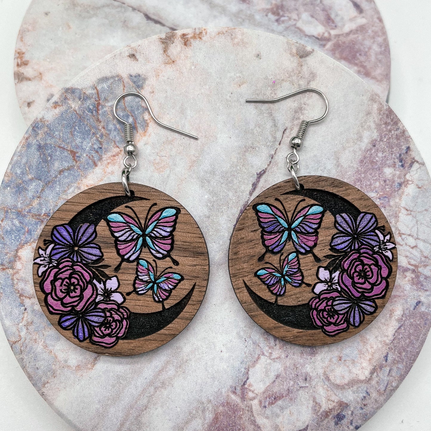 Hand-Painted Moon Butterfly Dangles