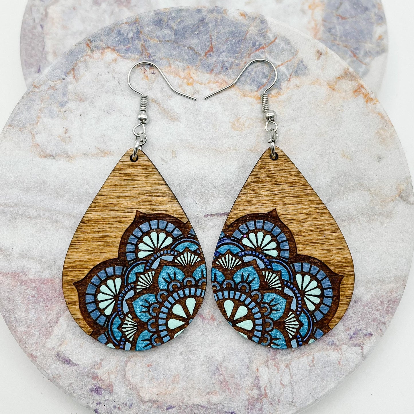 Hand-Painted Wood Mandala Dangles