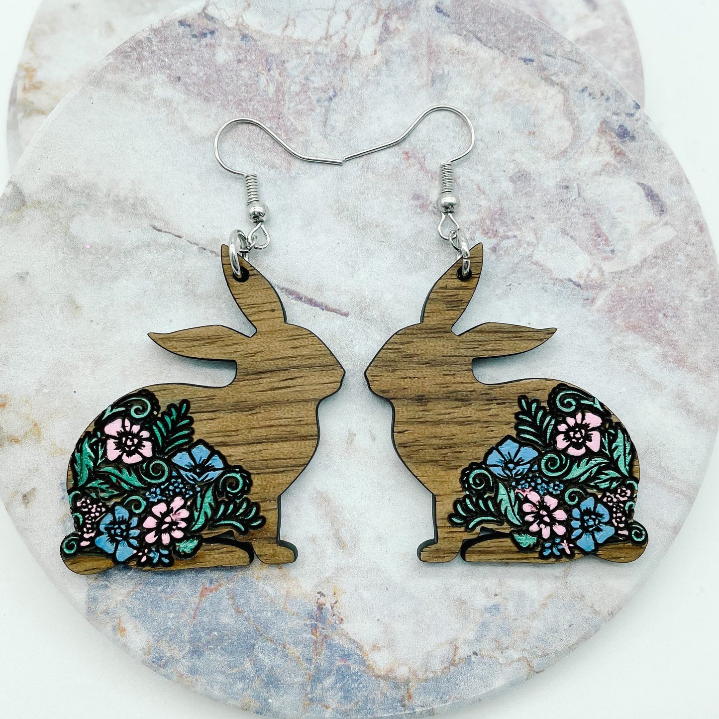 Hand-Painted Floral Bunny Dangles